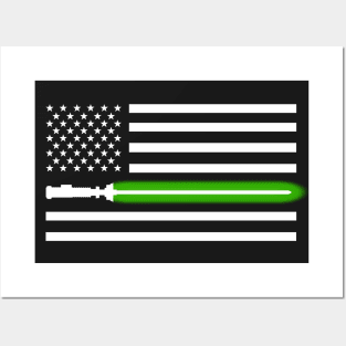 Light saber Green-line American Flag Posters and Art